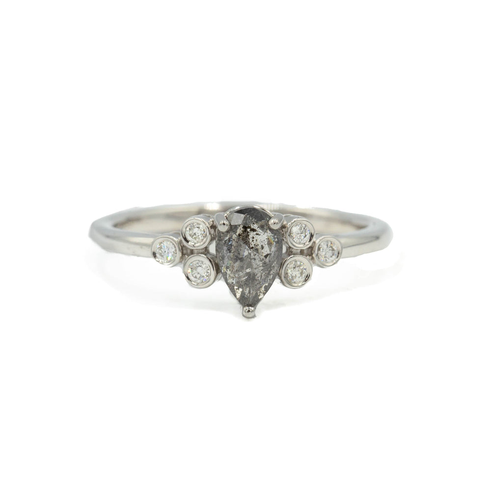 14kw .49ct Pear Salt & Pepper with Bezel Accents Diamond Ring
