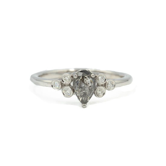 14kw .49ct Pear Salt & Pepper with Bezel Accents Diamond Ring