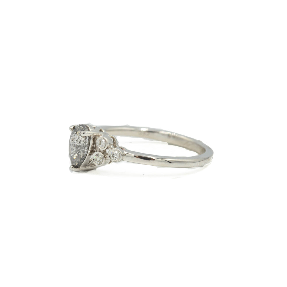 14kw .49ct Pear Salt & Pepper with Bezel Accents Diamond Ring
