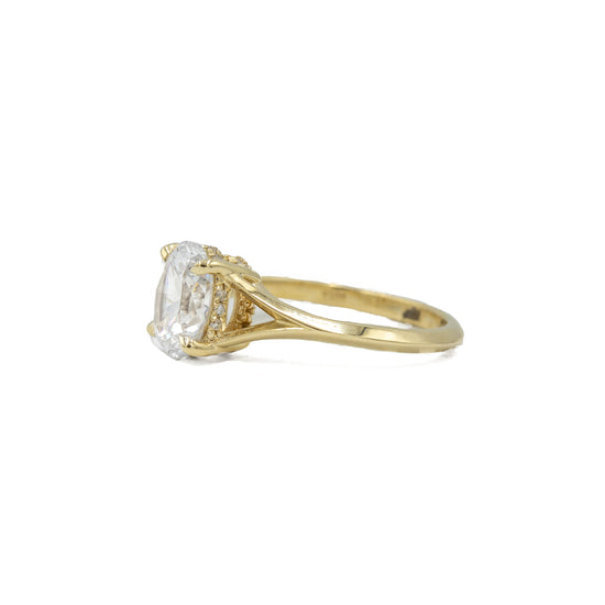 14ky Oval Split Shank Hidden Halo Diamond Ring