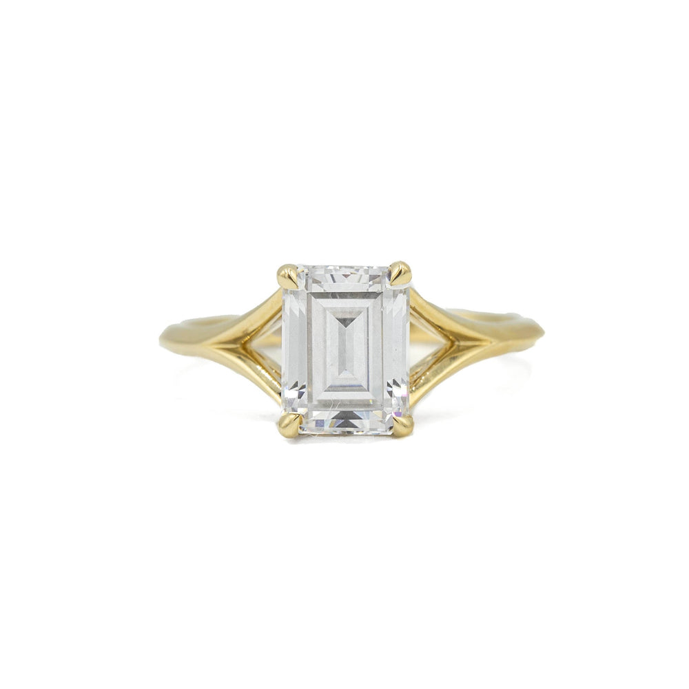 14ky Emerald-Cut Split Shank Hidden Halo Diamond Ring