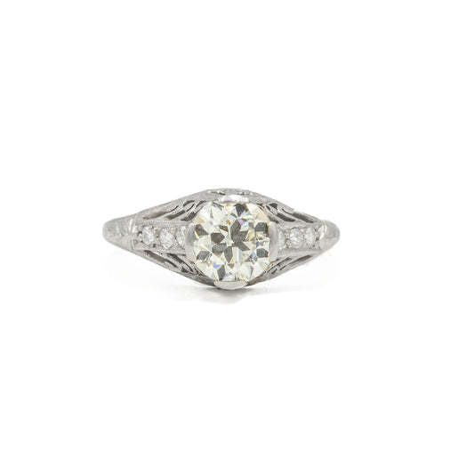 Vintage Platinum 1.01ct Tapered Filigree with Accents Ring