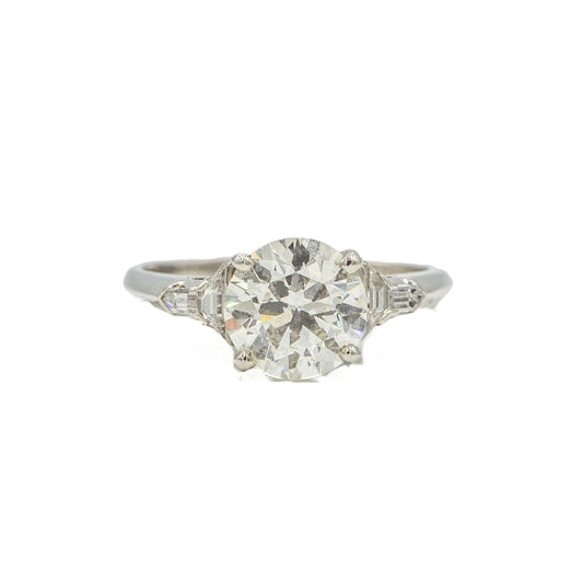 Platinum 1.55ct European-cut with Trapezoid & Bullet Accents Vintage Diamond Ring
