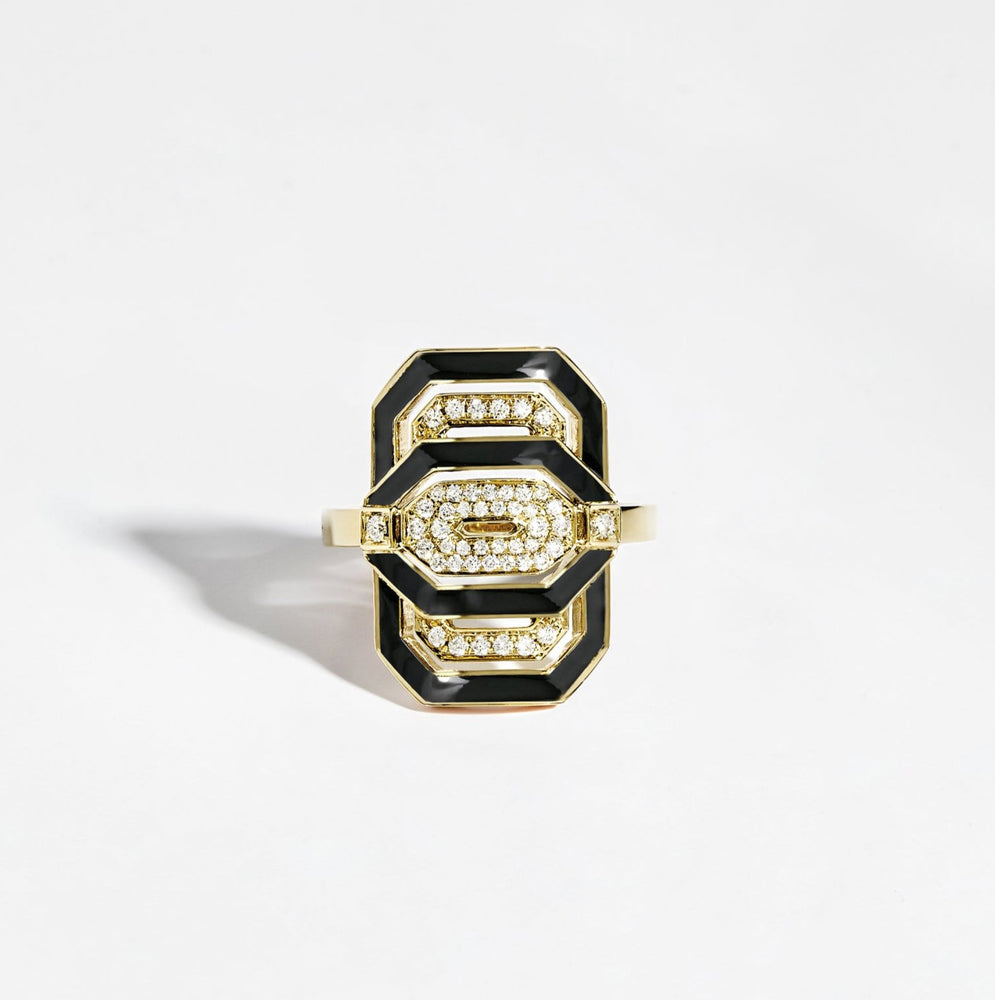 18ky Black Enamel & Diamond 
