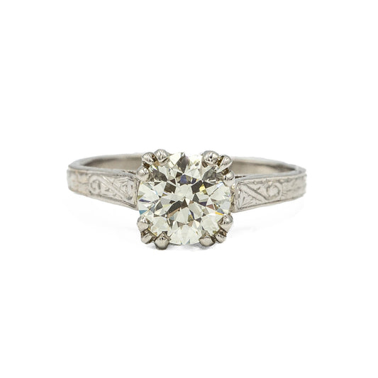 Platinum 1.35ct Hand-Engraved Vintage Diamond Ring