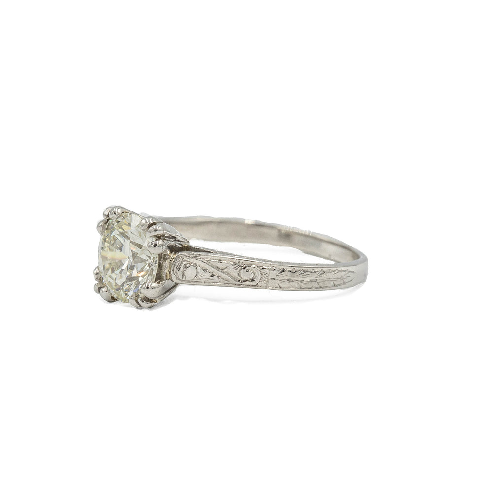 Platinum 1.35ct Hand-Engraved Vintage Diamond Ring