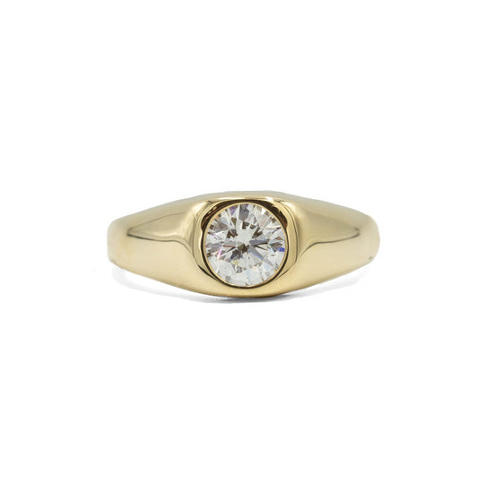 14ky .82ct Round Diamond Signet Ring