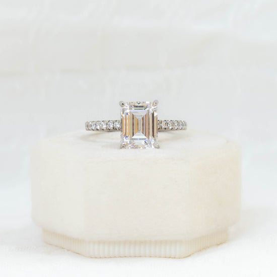 Platinum French-Set Emerald-Cut Hidden Halo