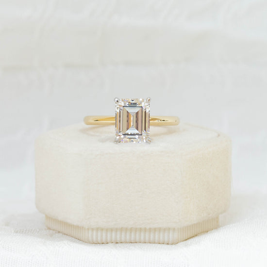 14k Yellow Gold 4-Prong Emerald-Cut Cathedral with Platinum Hidden Halo