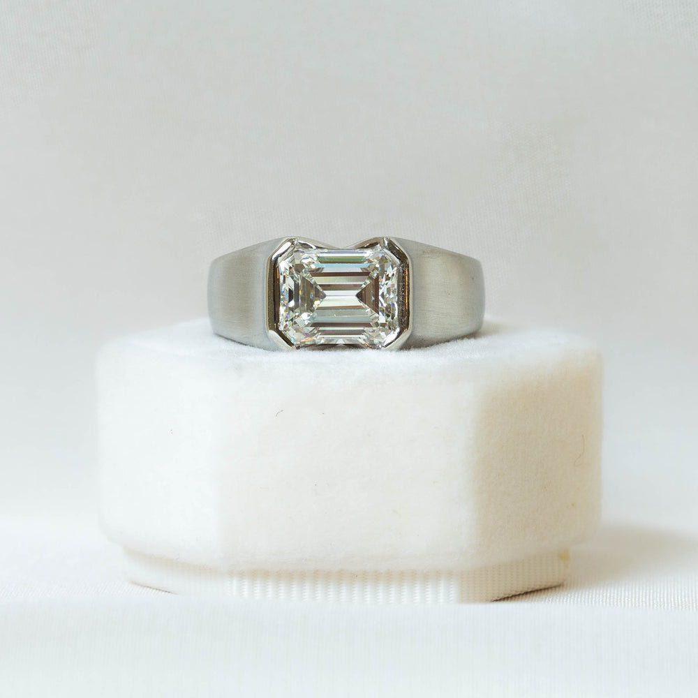 Platinum 3.10ct Emerald-Cut Semi-Bezel Diamond Ring