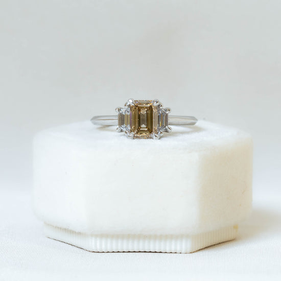Platinum 1.31ct Emerald-Cut Champagne Diamond Ring