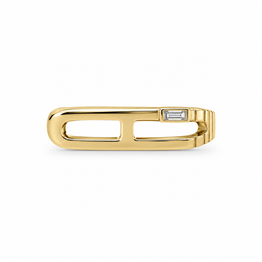 Ribbed Initial .02 ct Baguette Diamond Ring - A