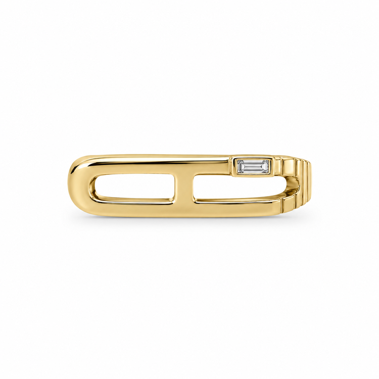 Ribbed Initial .02 ct Baguette Diamond Ring - A