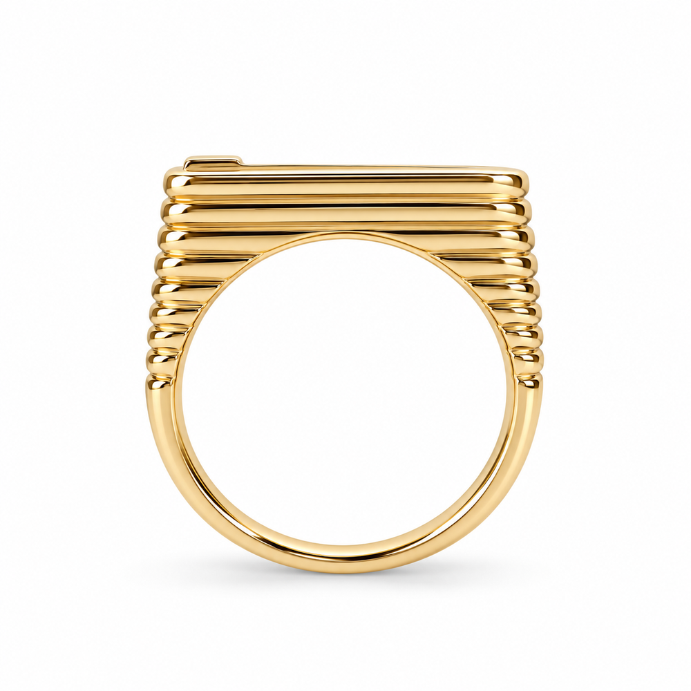 Ribbed Initial .02 ct Baguette Diamond Ring - A
