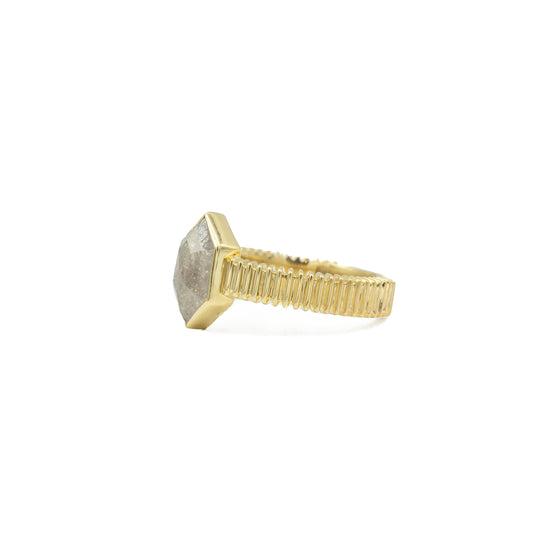 14ky 1.63ct Hexagon Salt & Pepper Bezel Wide Ribbed Diamond Ring