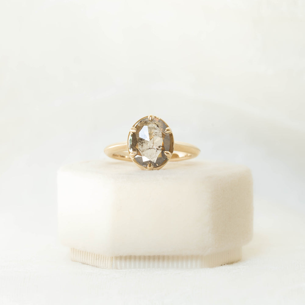 2.18ct Oval Salt & Pepper Diamond Crown Ring