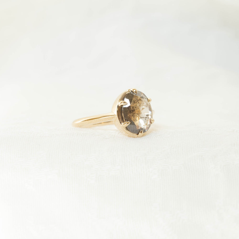 2.18ct Oval Salt & Pepper Diamond Crown Ring