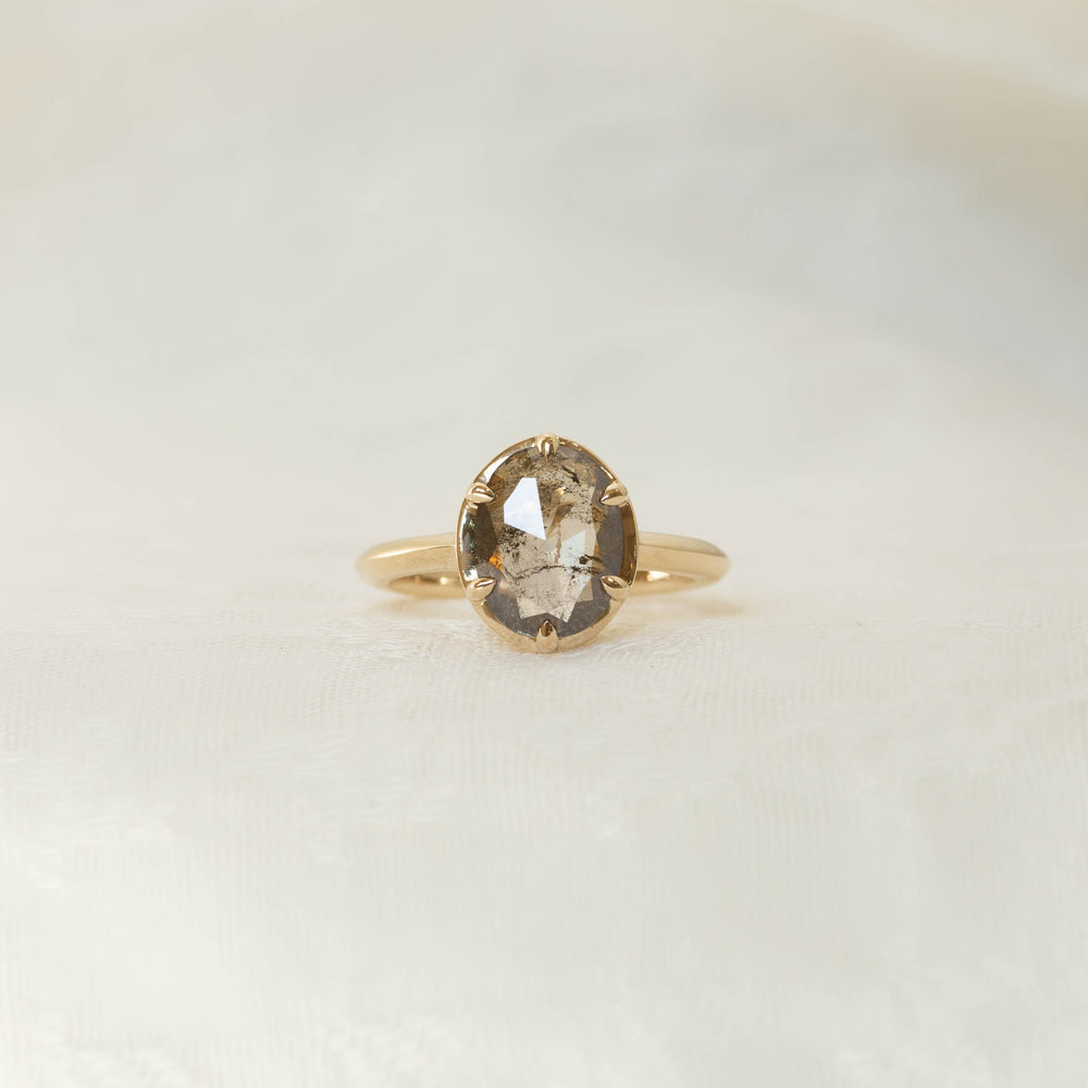 2.18ct Oval Salt & Pepper Diamond Crown Ring