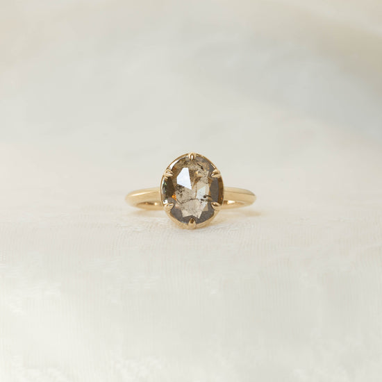 2.18ct Oval Salt & Pepper Diamond Crown Ring