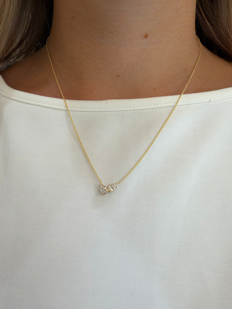 14ky .50ctw Toi et Moi Pear Lab Diamond Prong-Set Necklace