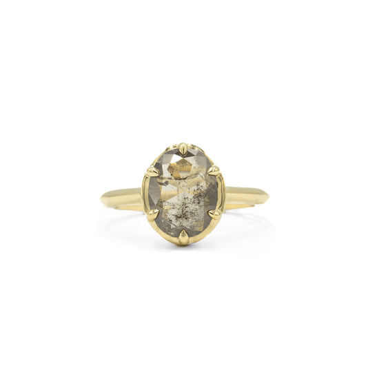 2.18ct Oval Salt & Pepper Diamond Crown Ring