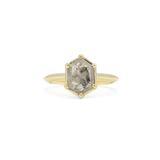 14ky 1.35ct Hexagon Salt & Pepper Crown Ring