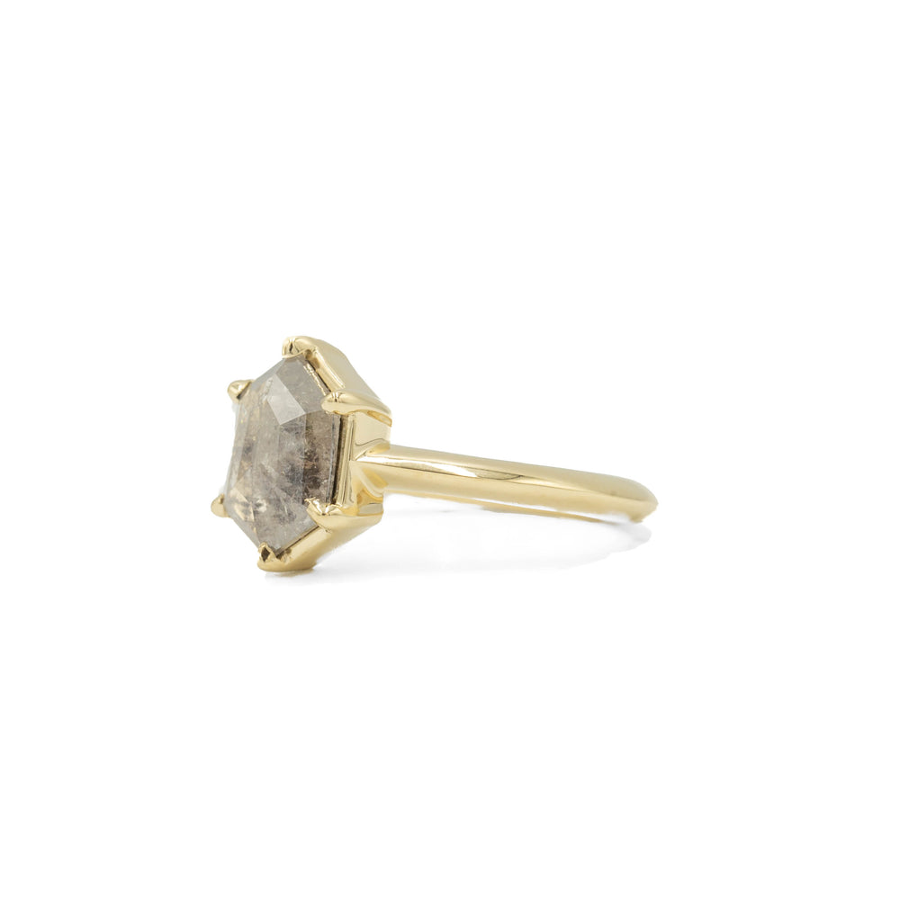 14ky 1.35ct Hexagon Salt & Pepper Crown Ring