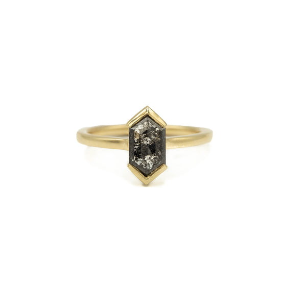 .80ct Semi-Bezel Salt & Pepper Elongated Hex Diamond Ring