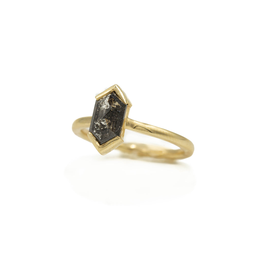 .80ct Semi-Bezel Salt & Pepper Elongated Hex Diamond Ring