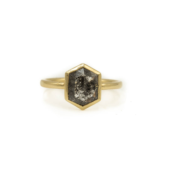 1.36ct Hex-Shaped Salt & Pepper Diamond Bezel Ring