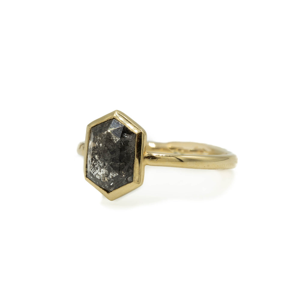 1.36ct Hex-Shaped Salt & Pepper Diamond Bezel Ring