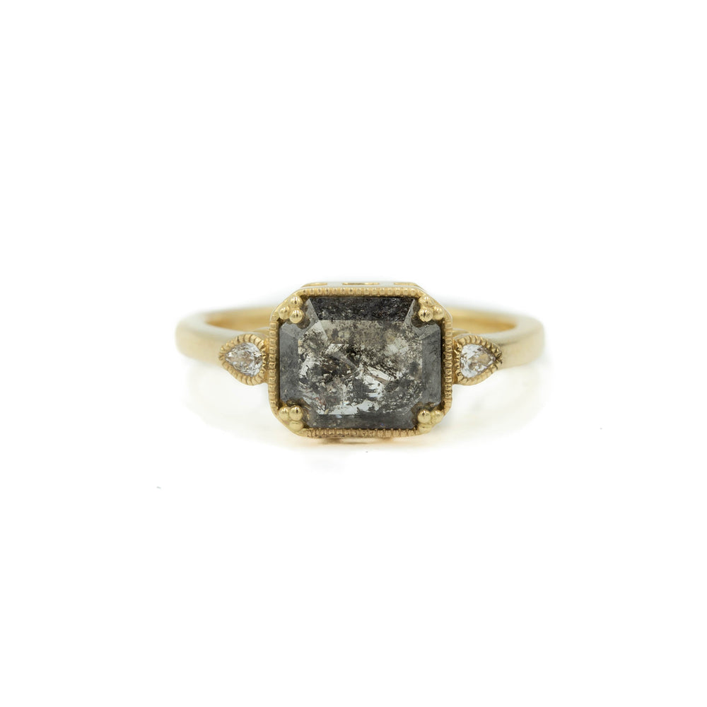 1.67ct Emerald-Cut Salt & Pepper Diamond Bezel Ring