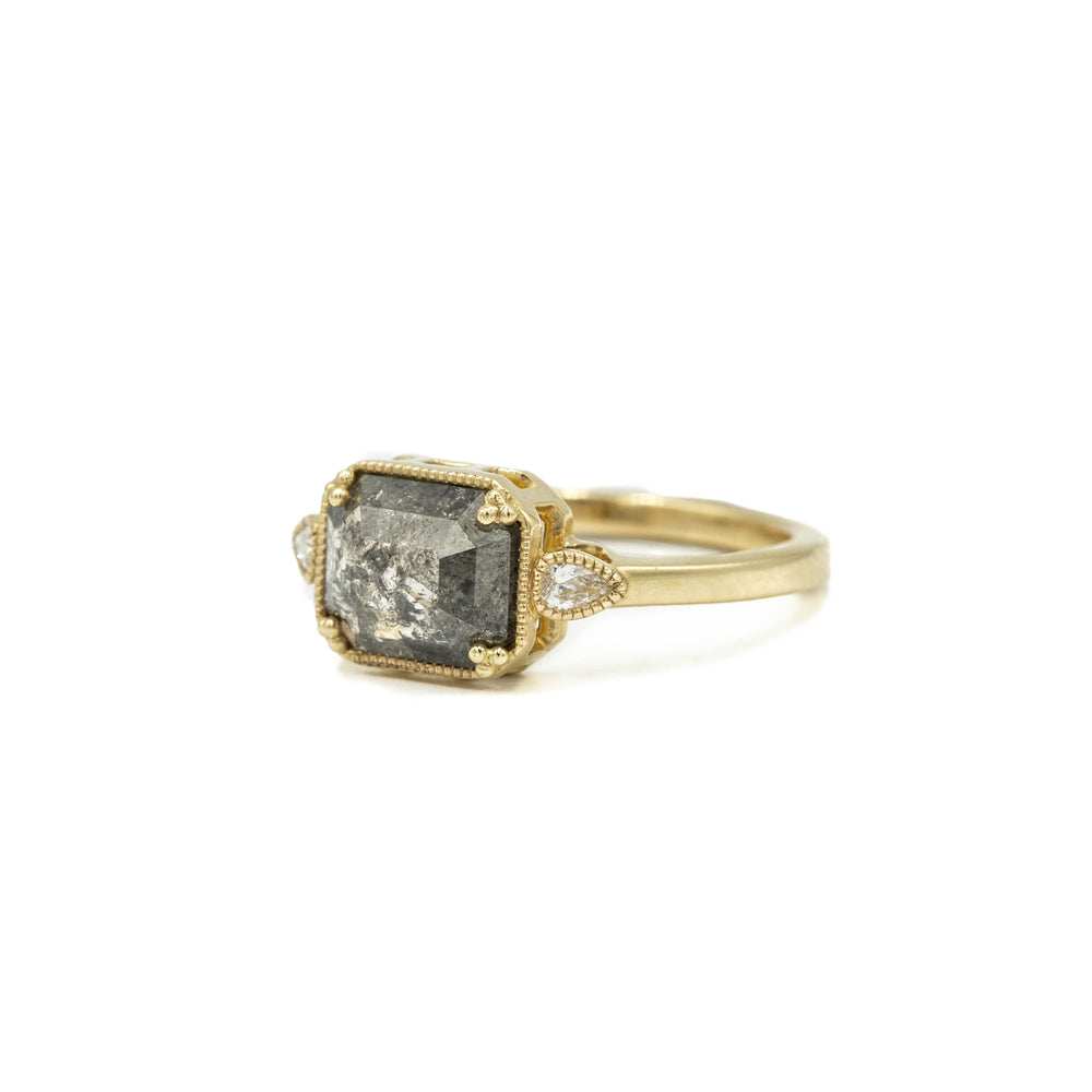 1.67ct Emerald-Cut Salt & Pepper Diamond Bezel Ring