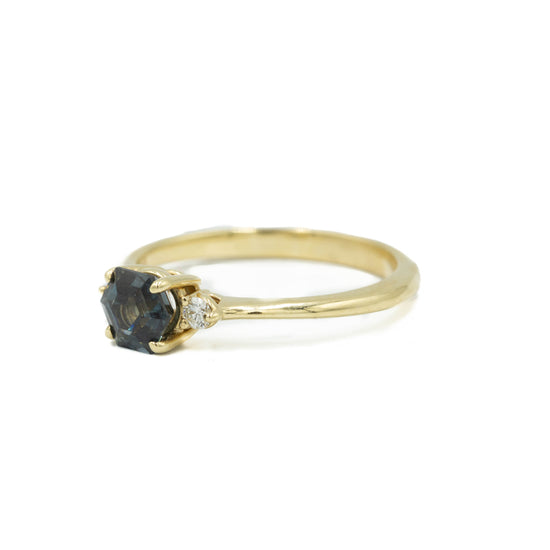 .86ct Hex-Shaped Teal Sapphire & Diamond Ring