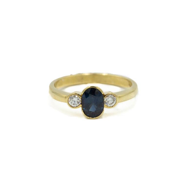 1.00ct 3-Stone Oval-Shaped Sapphire & Diamond Bezel Ring