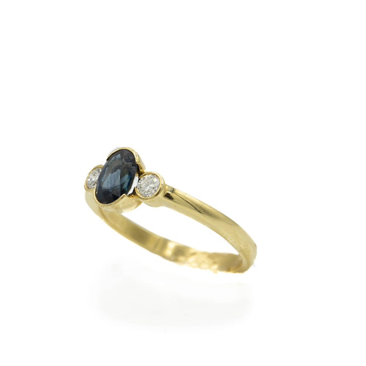1.00ct 3-Stone Oval-Shaped Sapphire & Diamond Bezel Ring