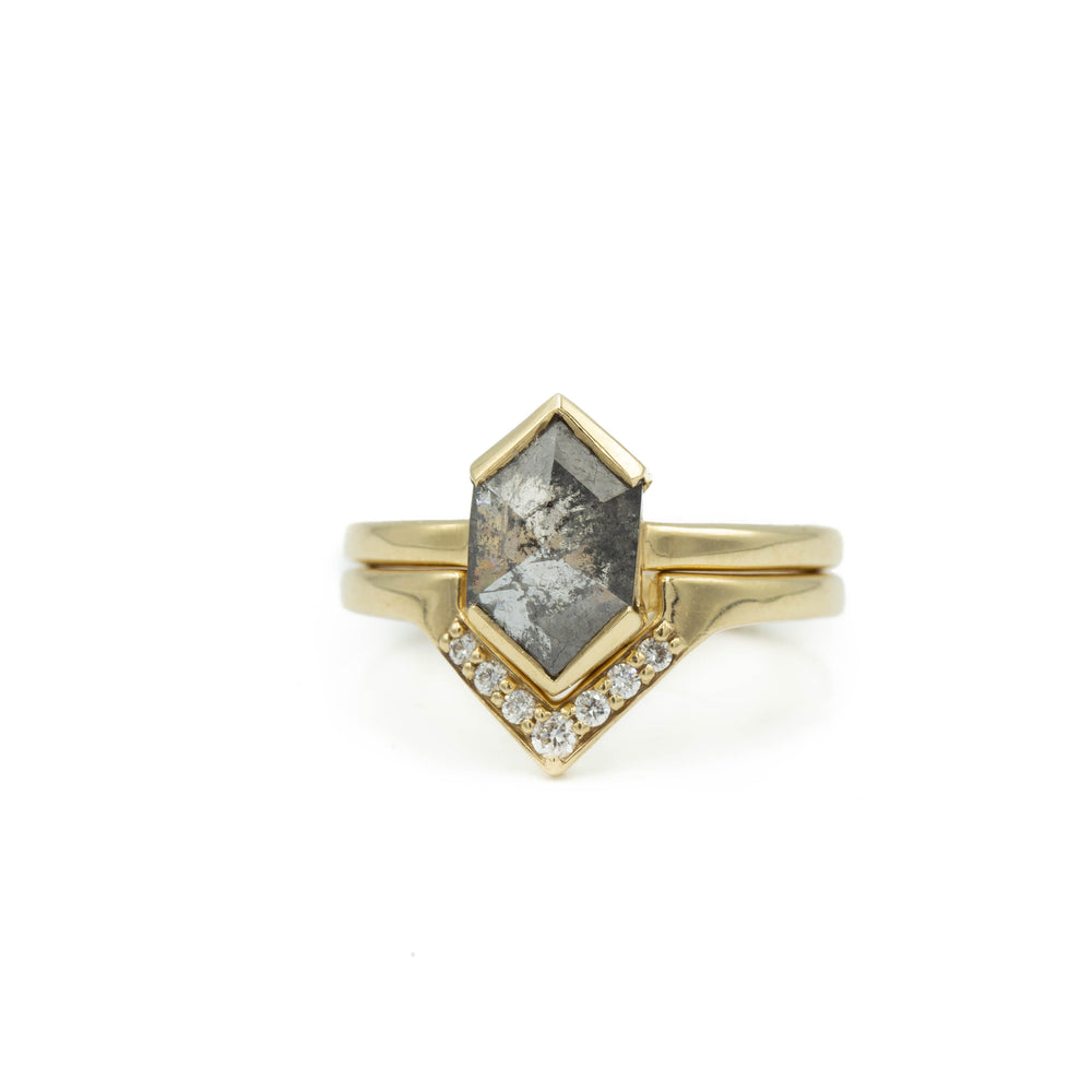 1.13ct Elongated Hex-Shaped Semi-Bezel Salt & Pepper Diamond Ring