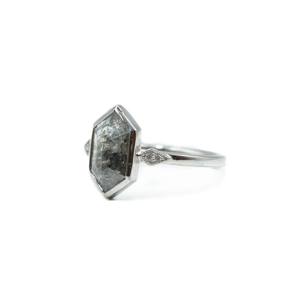 2.0ct Elongated-Hex “Sasha” Salt & Pepper Diamond Ring