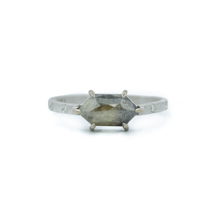 1.51ct Elongated Hex-Shaped Salt & Pepper Diamond Ring