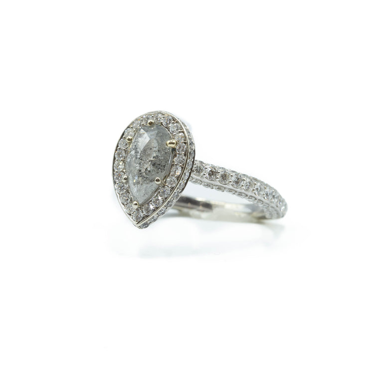 1.04ct Pear-Shaped Halo Gray Diamond Ring