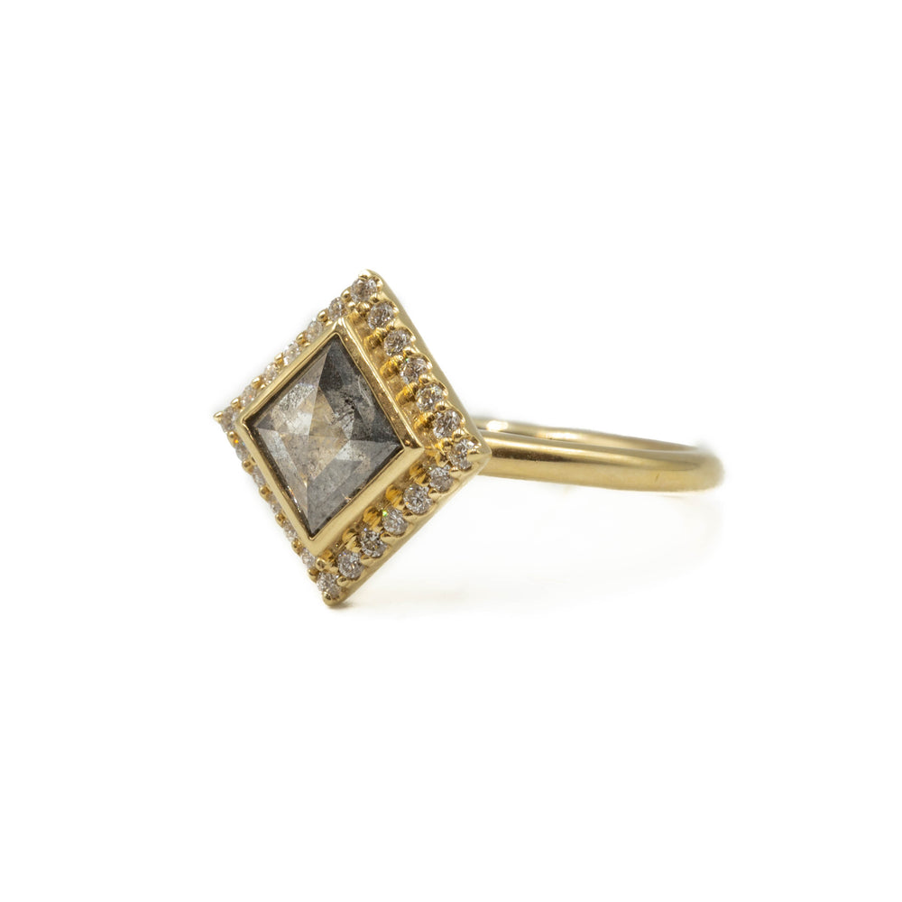 .78ct Halo Princess-Cut Salt & Pepper DiamondRing