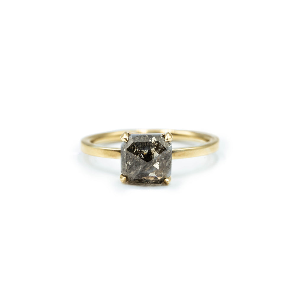 2.29ct Asscher-Cut Salt & Pepper Solitaire Diamond Ring