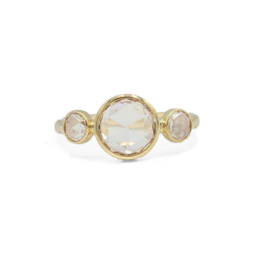 14ky 1.63ct Round Rose-Cut 3 Stone Diamond Ring