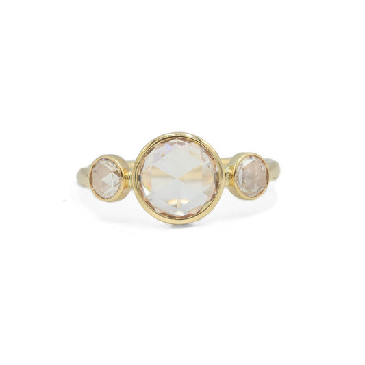 14ky 1.63ct Round Rose-Cut 3 Stone Diamond Ring