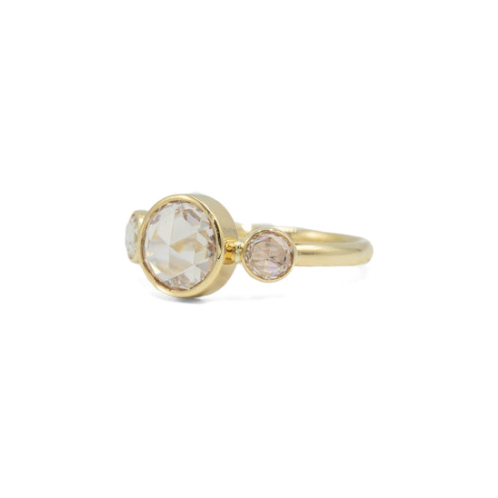 14ky 1.63ct Round Rose-Cut 3 Stone Diamond Ring