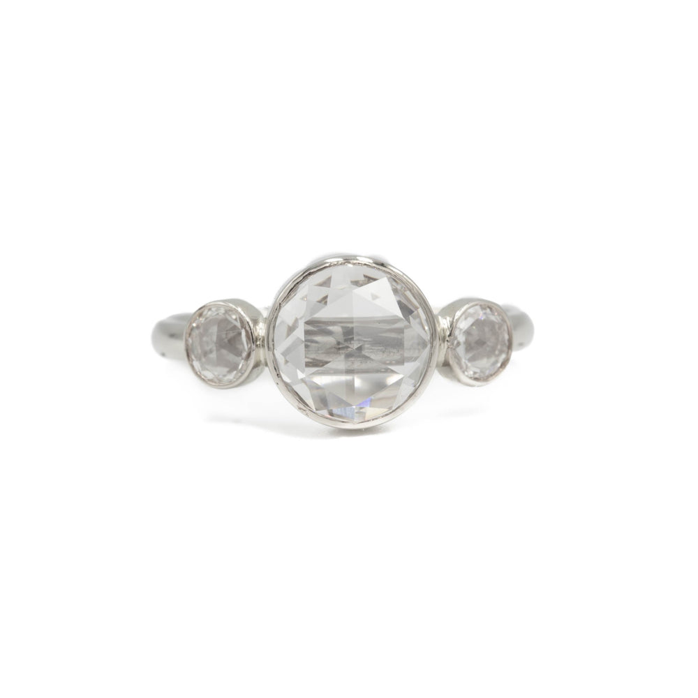 14kw 1.72ct Round Rose-cut Bezel 3-Stone Diamond Ring