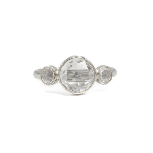 14kw 1.72ct Round Rose-cut Bezel 3-Stone Diamond Ring