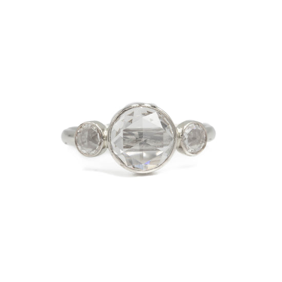 14kw 1.72ct Round Rose-cut Bezel 3-Stone Diamond Ring
