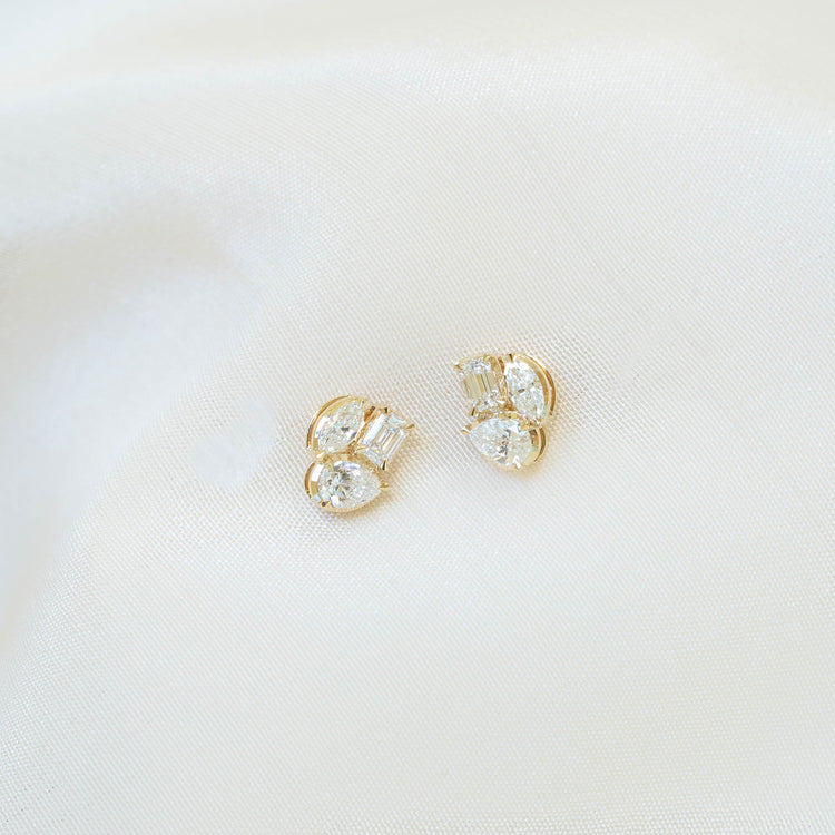 14ky Multi-Diamond Stud Earrings