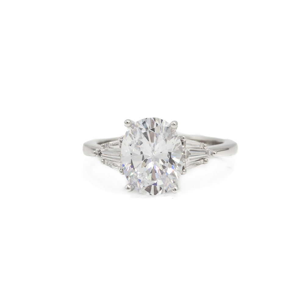 14kw Oval & Baguette-Cut Diamond Ring